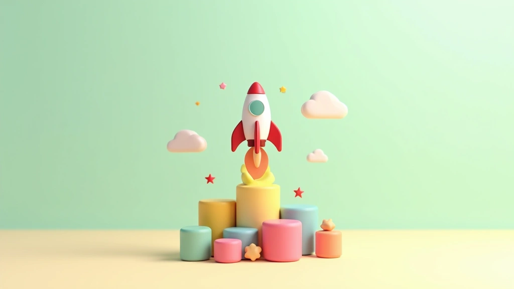 A small clay rocket lifting off from a stack of colourful blocks